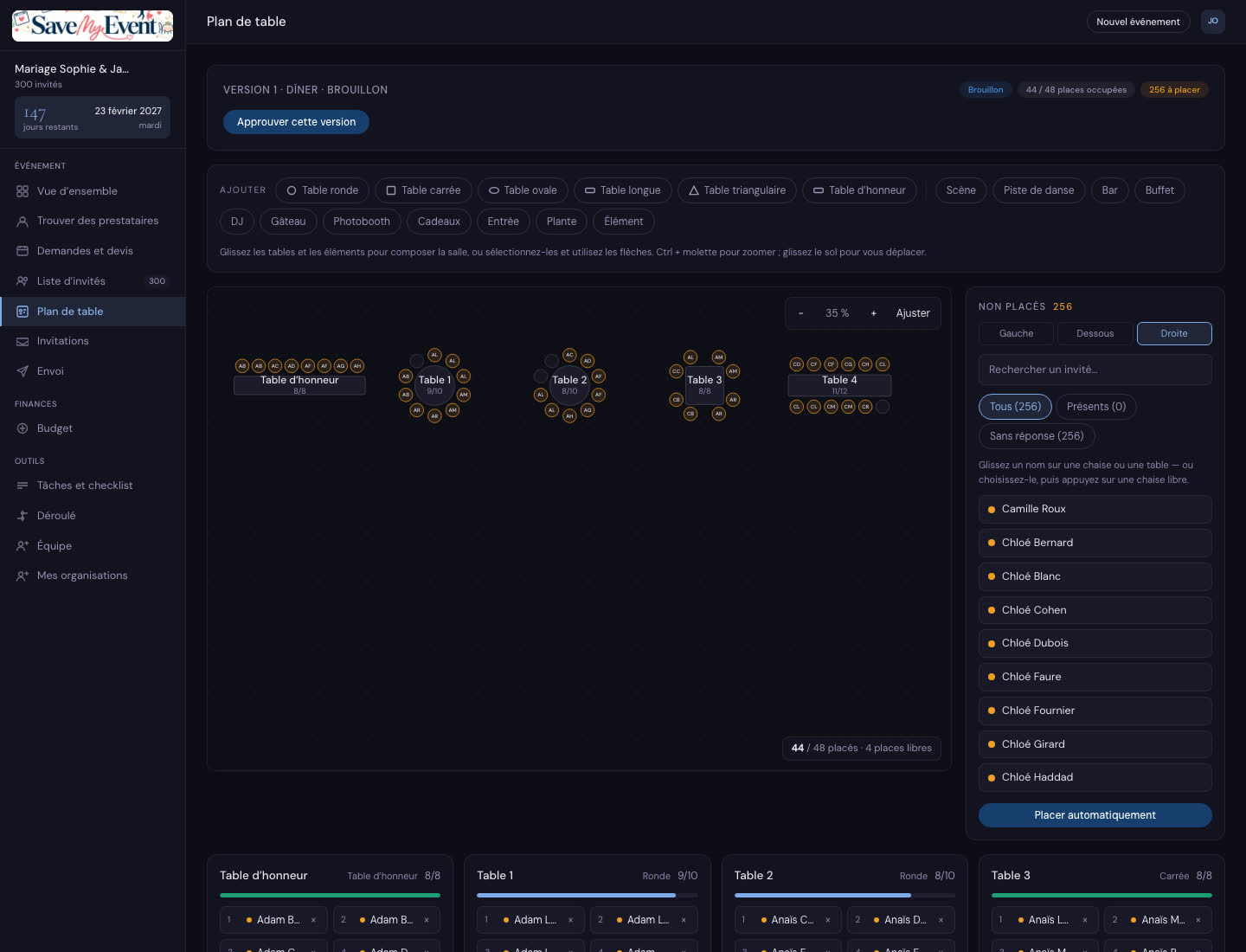 Interactive seating planner · local product screenshot with test data
